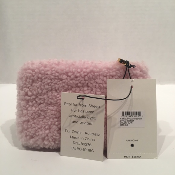 Ugg Small Zip Pouch Shell Pink Sheepskin Purse - Picture 2 of 5
